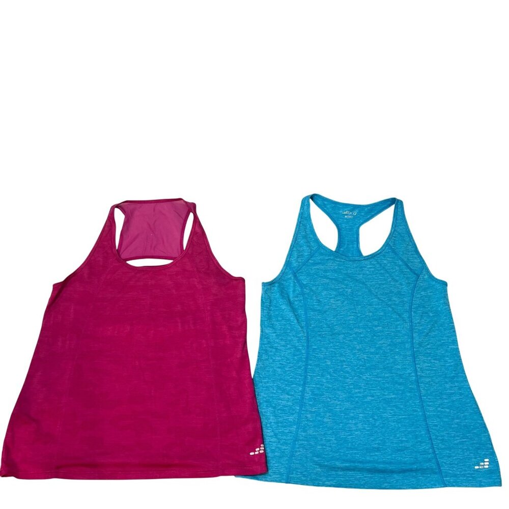 BCG Womens Racerback Athletic Tank Tops M Polyester Blend Pink & Blue